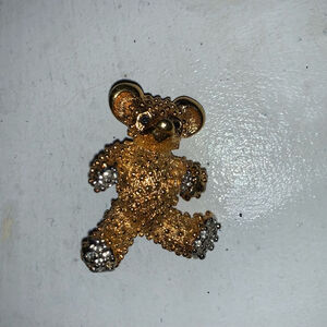Butler Teddy Bear Brooch Pin Gold White 1.5 inch